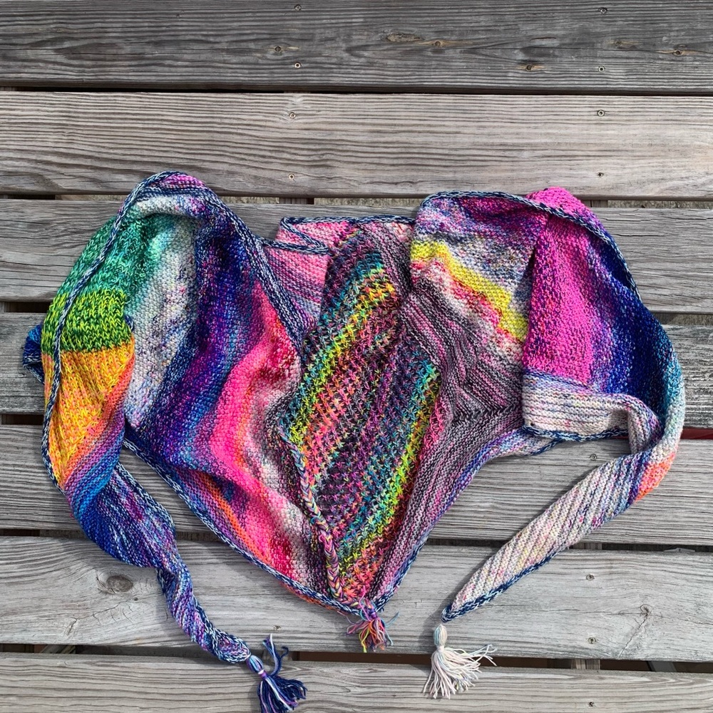 Hand knit marled rainbow shawl